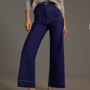Women's Wide-Leg Purple Pants White Contrast Stich